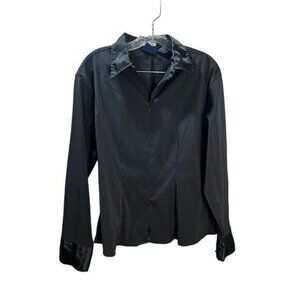 NWOT‎ Silk Black Zip Down Collared Long Sleeve Blouse XL